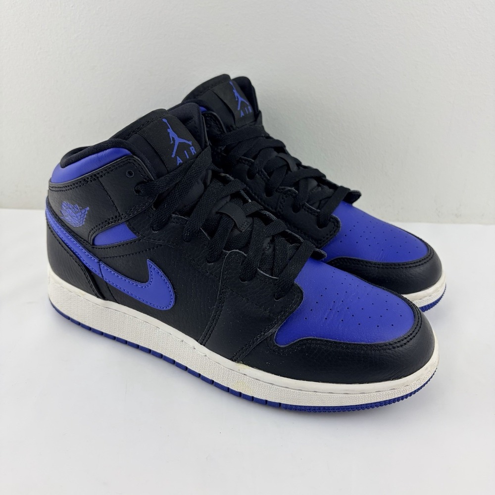 Nike Air Jordan 1 Mid GS Black Hyper Royal Blue 554725-068 Size 7Y Sneakers